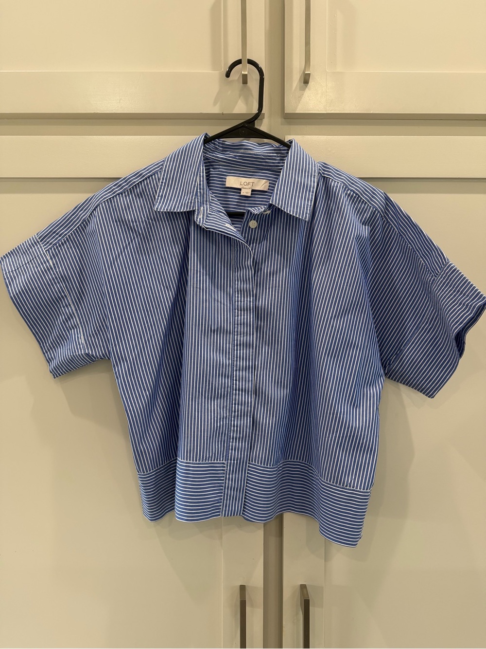 LOFT women’s Blue Striped Cotton Button-Up Shirt